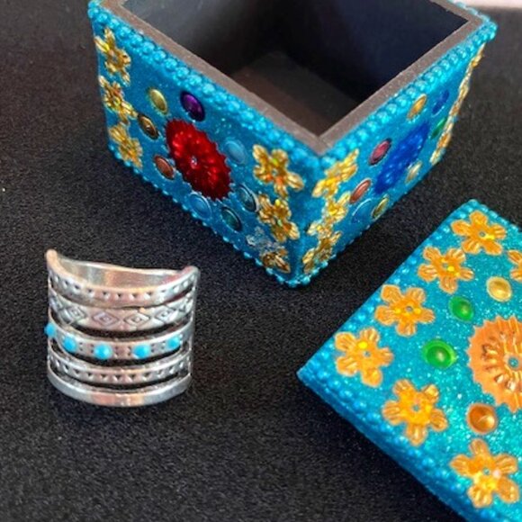 VINTAGE | 5 band 925 Silver Ring Turquoise Enamel - Picture 3 of 9